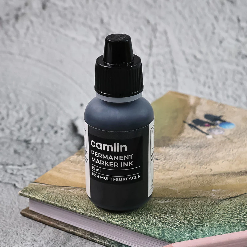 Camlin Permanent Marker Ink 15 ml – Black Color Refill Ink for Multi-Surfaces - Image 2