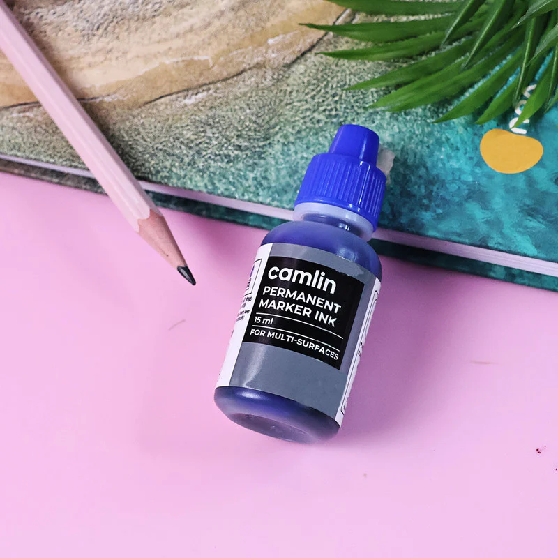 Camlin Permanent Marker Ink 15 ml – Blue Color Refill Ink for Multi-Surfaces - Image 3