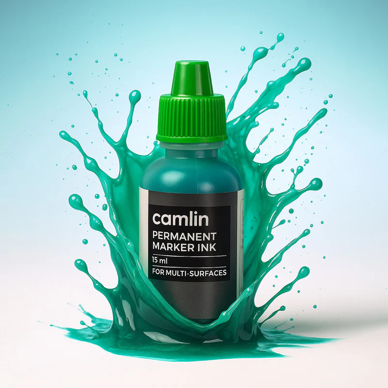 Camlin Permanent Marker Ink 15 ml – Green Color Refill Ink for Multi-Surfaces - Image 2