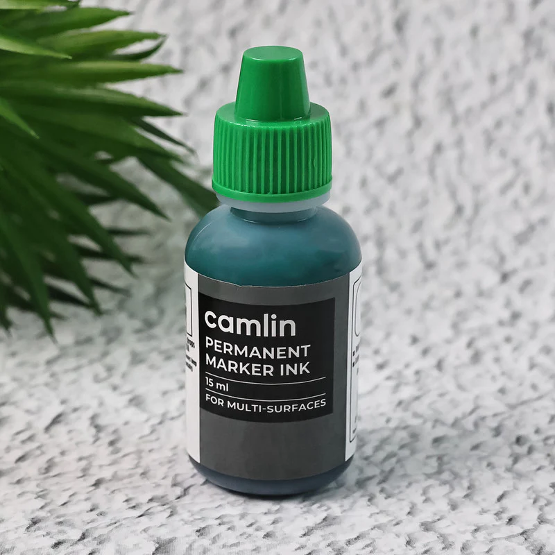 Camlin Permanent Marker Ink 15 ml – Green Color Refill Ink for Multi-Surfaces - Image 3