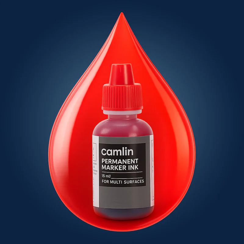 Camlin Permanent Marker Ink 15 ml – Red Color Refill Ink for Multi-Surfaces - Image 2