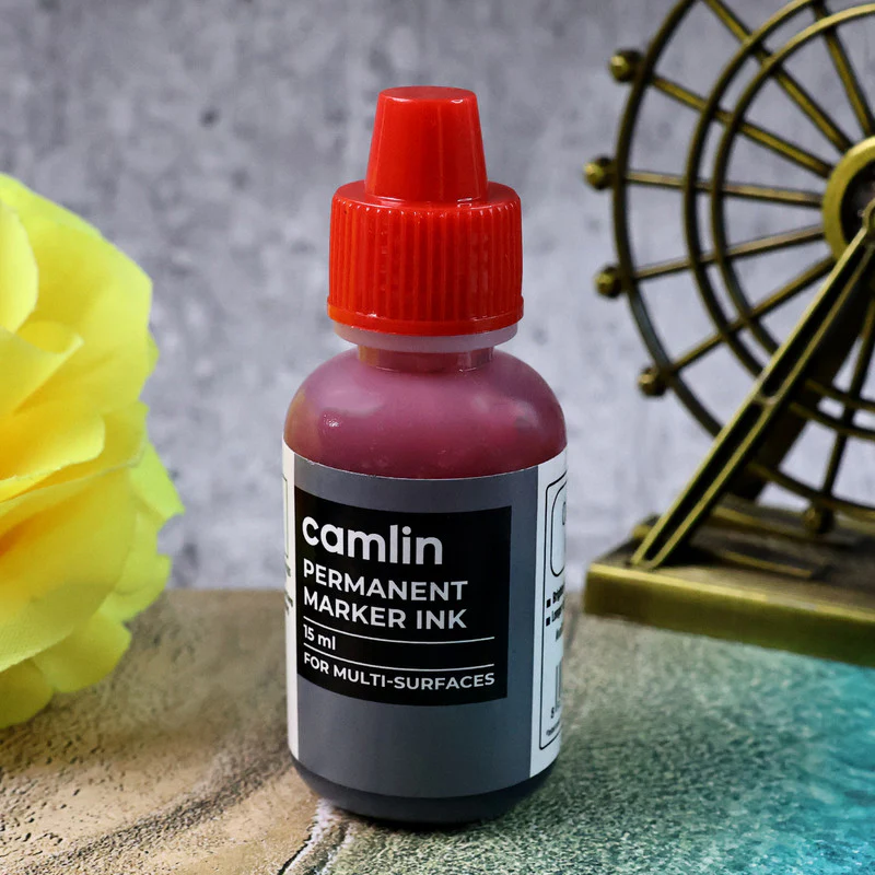 Camlin Permanent Marker Ink 15 ml – Red Color Refill Ink for Multi-Surfaces - Image 4