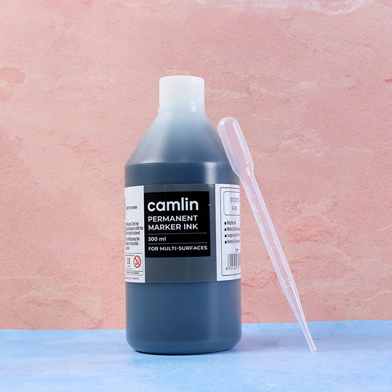 Camlin Permanent Marker Ink – Black 500 ml Refill with Free Dropper - Image 5