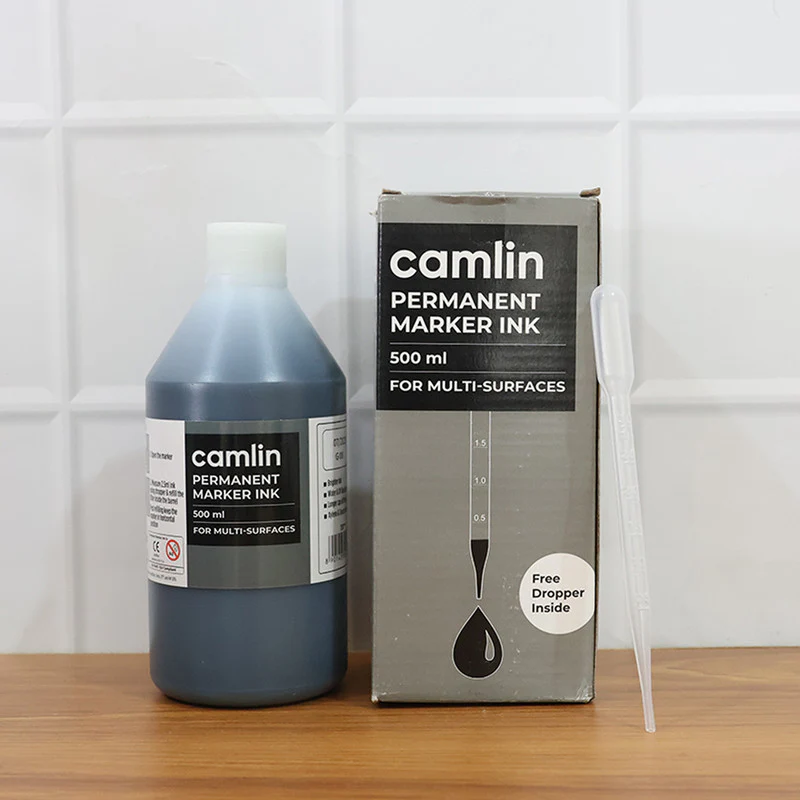 Camlin Permanent Marker Ink – Black 500 ml Refill with Free Dropper - Image 6