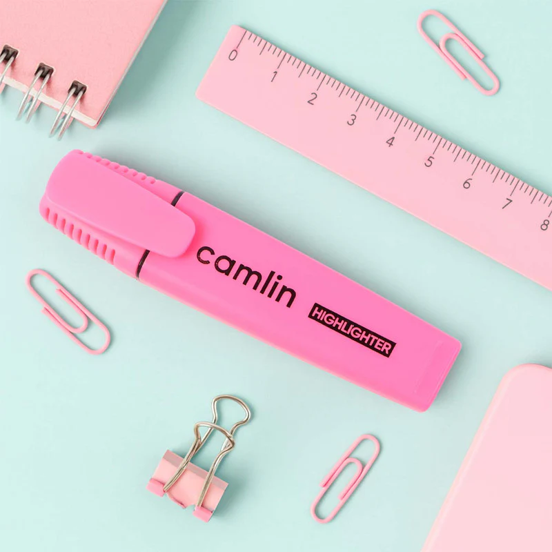 Camlin Pink Highlighter Pack – Smooth & Bright No-Smudge Chisel Tip (Box of 10) - Image 2