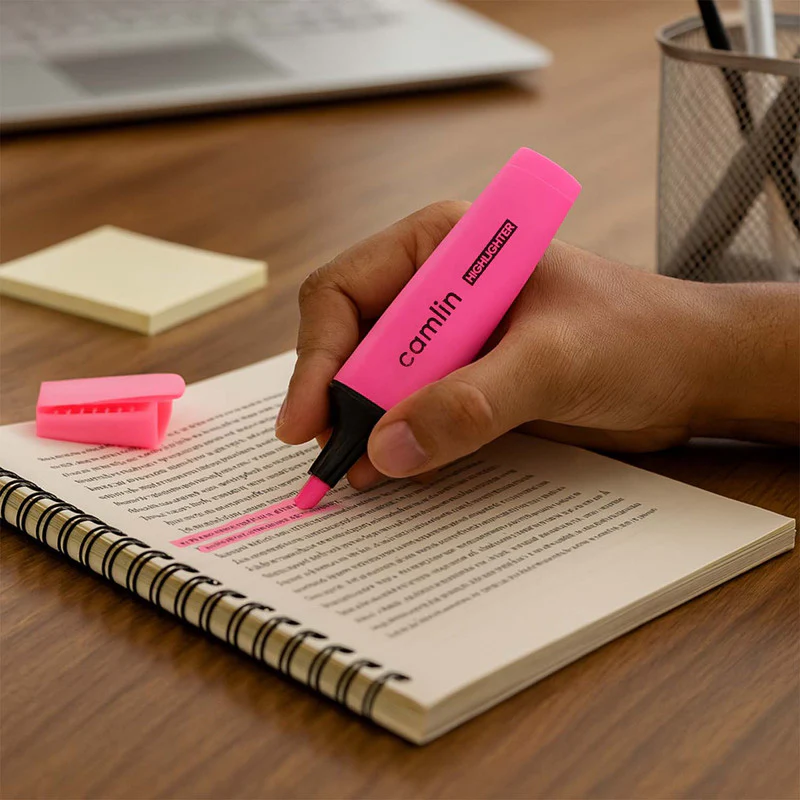 Camlin Pink Highlighter Pack – Smooth & Bright No-Smudge Chisel Tip (Box of 10) - Image 3