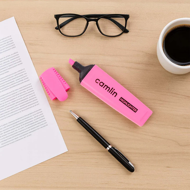 Camlin Pink Highlighter Pack – Smooth & Bright No-Smudge Chisel Tip (Box of 10) - Image 4