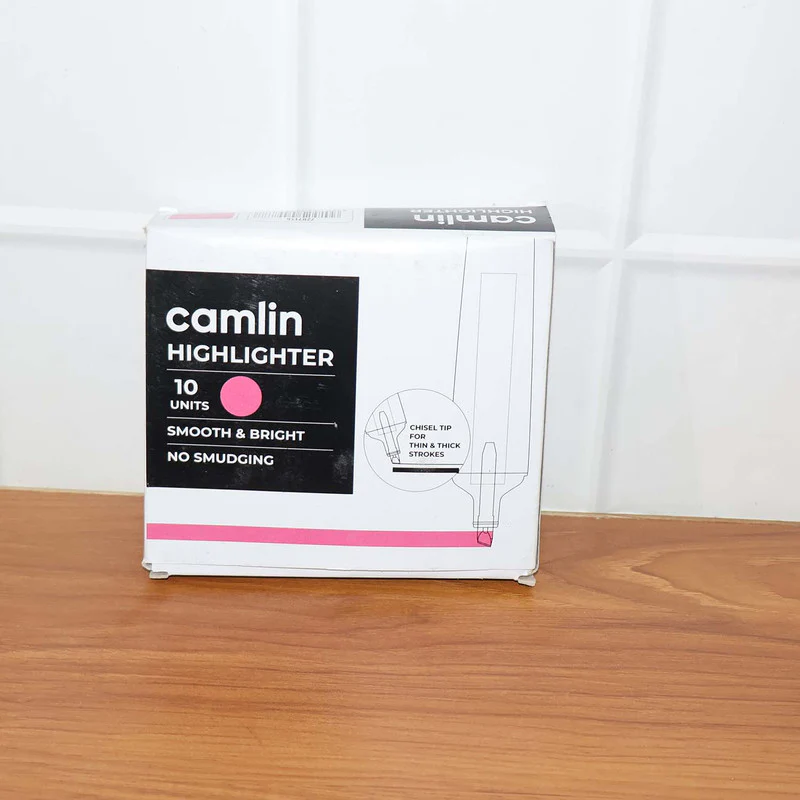 Camlin Pink Highlighter Pack – Smooth & Bright No-Smudge Chisel Tip (Box of 10) - Image 7