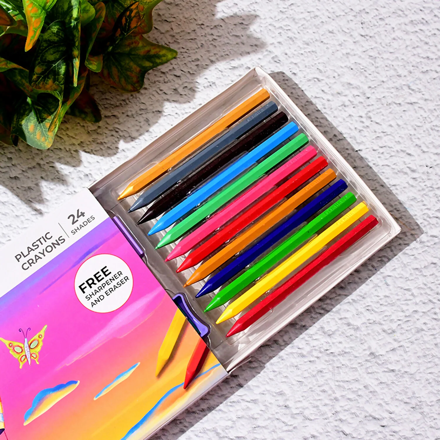 Camlin Plastic Crayons – 24 Shades with Sharpener and Eraser - Image 2