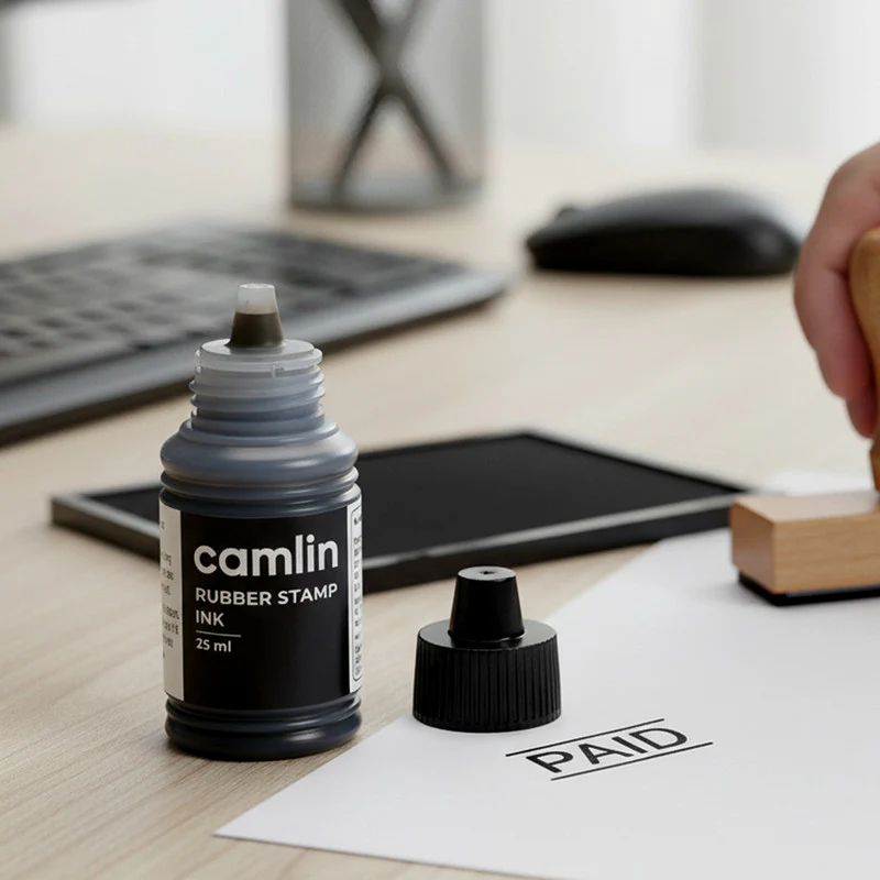 Camlin Rubber Stamp Ink Black – 25 ml Bottle for Clear & Sharp Impressions - Image 2