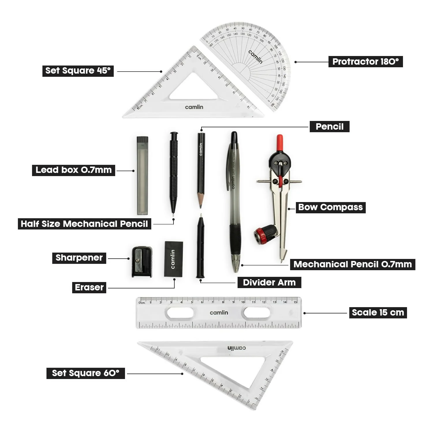 Camlin Scholar Pro Geometry Box – 12-Piece Maths Drawing Instruments Set - Image 5