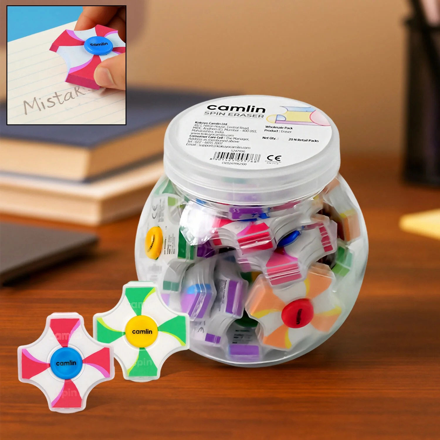 Camlin Spin Eraser - Pack of 20 Colorful Erasers for School & Office Use - Image 7