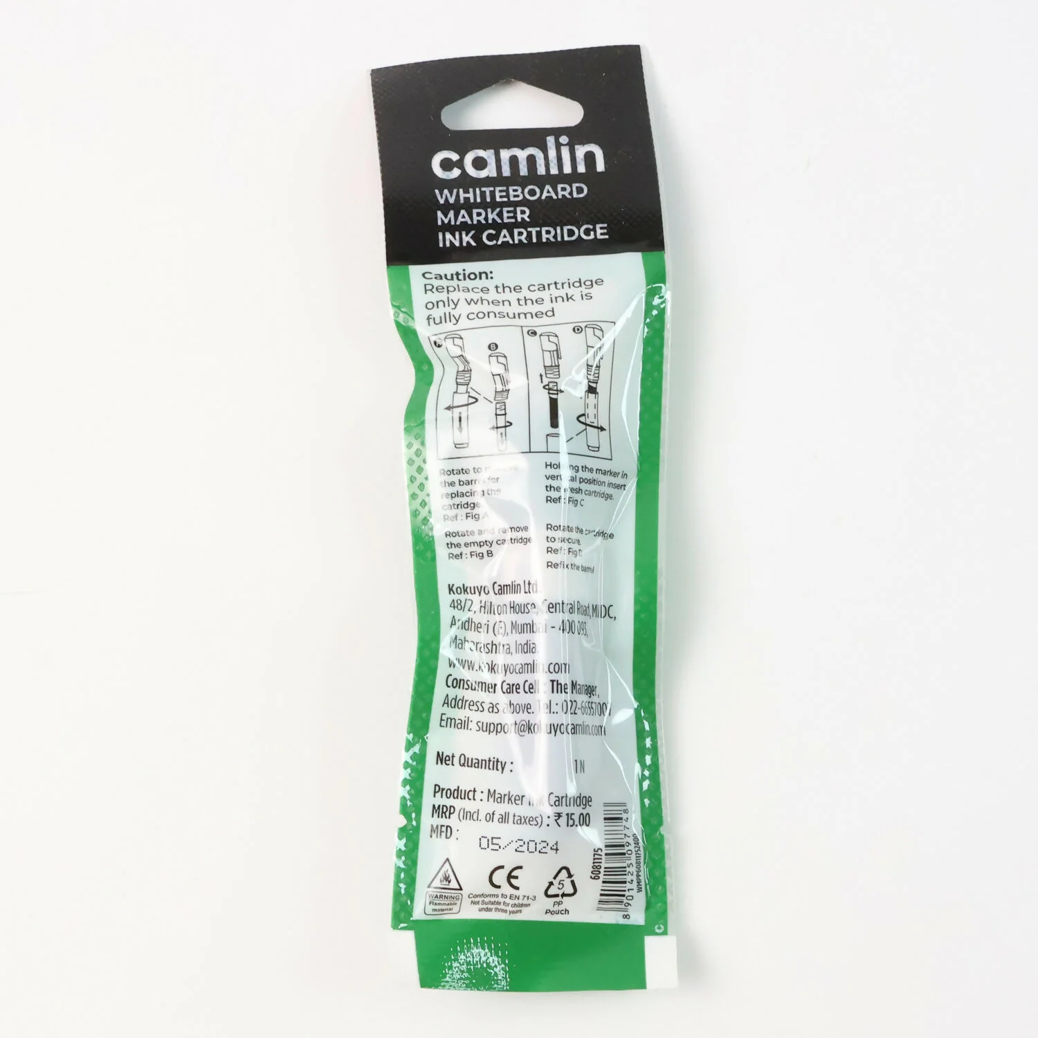 Camlin Waterproof Marker Ink Cartridge – Green Refill for Whiteboard & Markers (1 Pc) - Image 6