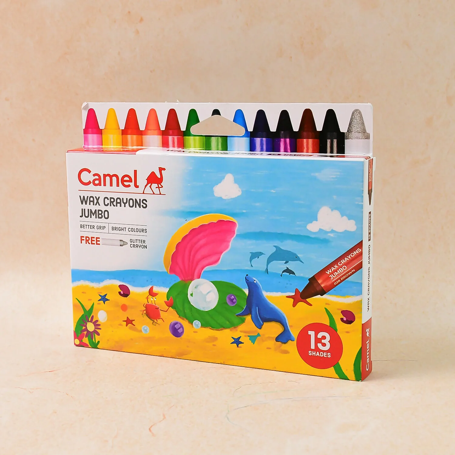 Camlin Wax Crayons Jumbo 13 Shades with Glitter Crayon - Image 2