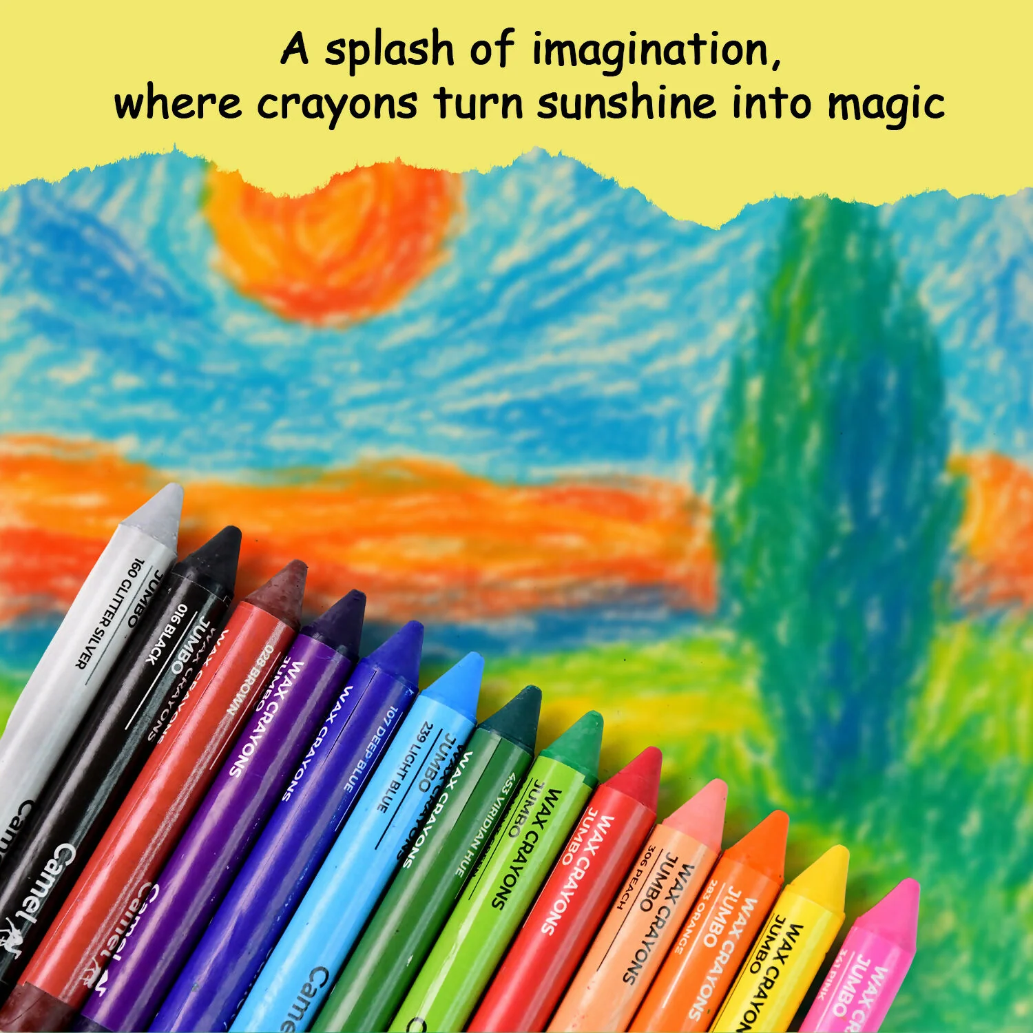 Camlin Wax Crayons Jumbo 13 Shades with Glitter Crayon - Image 3
