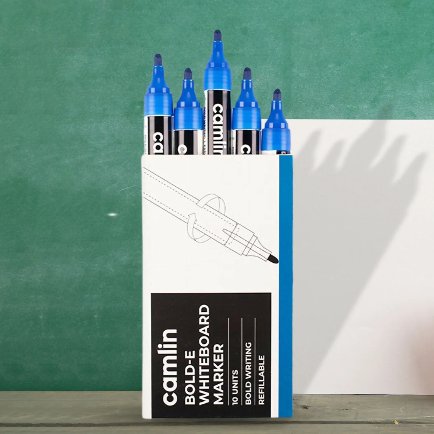 Camlin Whiteboard Marker – Bold, Refillable, Easy Wipe (Blue, Pack of 10) - Image 3