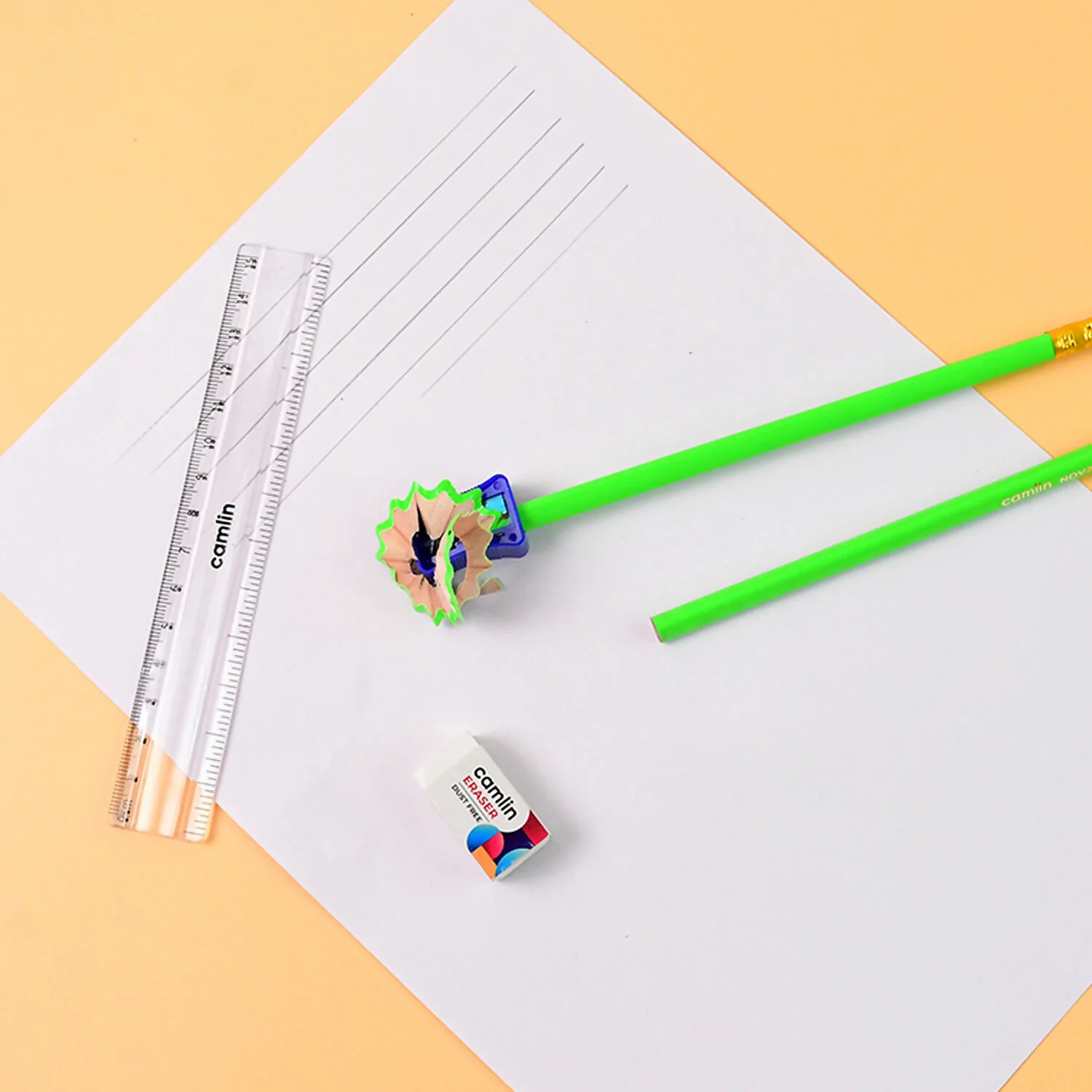 Camlin Writing Kit – Includes 2 Pencils, Eraser, Sharpener, and Ruler - Image 2