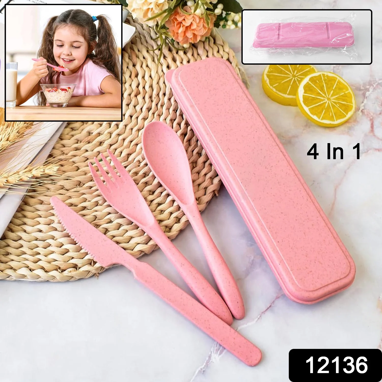 4 in 1 Travel Utensils Plastic Spoons and Forks Sets for Lunch Box (3 Pc With Case) - Image 2