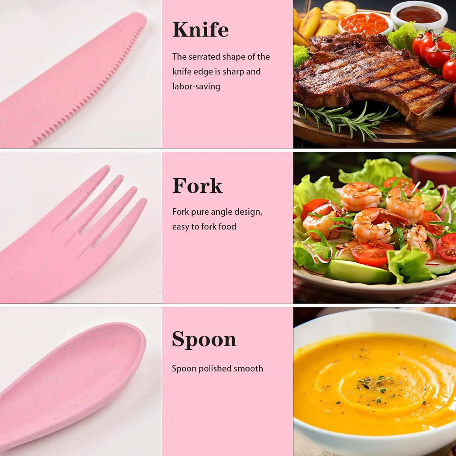 4 in 1 Travel Utensils Plastic Spoons and Forks Sets for Lunch Box (3 Pc With Case) - Image 6