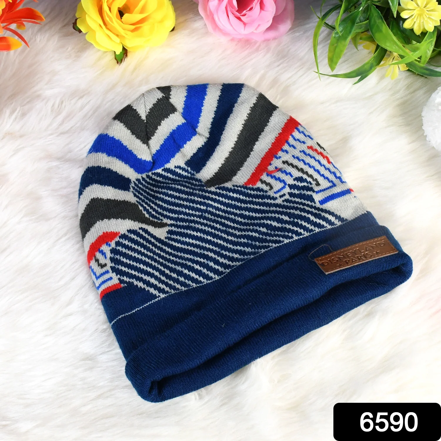 Cap for Winter Woolen Knitted Black Inside Fur Caps (1 Pc / Mix Design & Color) - Image 2