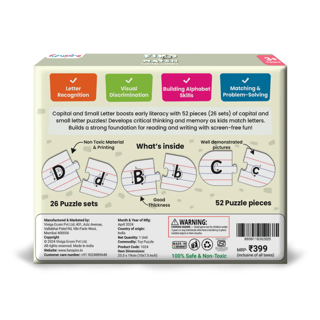 Capital and Small Letter Matching Puzzle - Ages 3+ (52 cardboard puzzle pieces) Find & Match series - Image 8