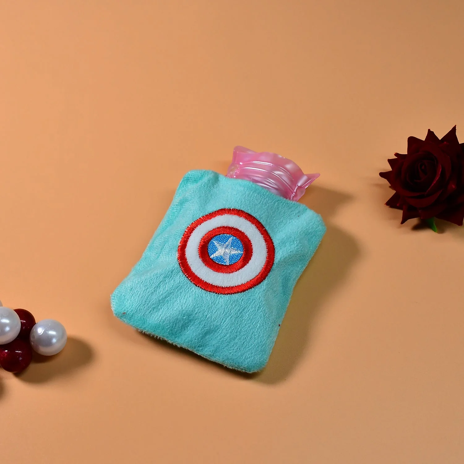 Captain America Print Small Hot Water Bag with Cover for Pain Relief - Image 3