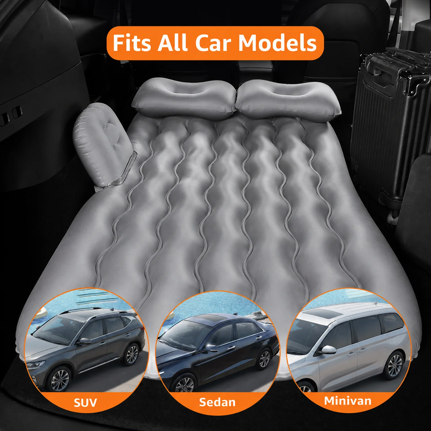 Car Air Mattress Bed Set with Inflatable Pillows and Cushions (1 Set / Mix Design) - Image 3