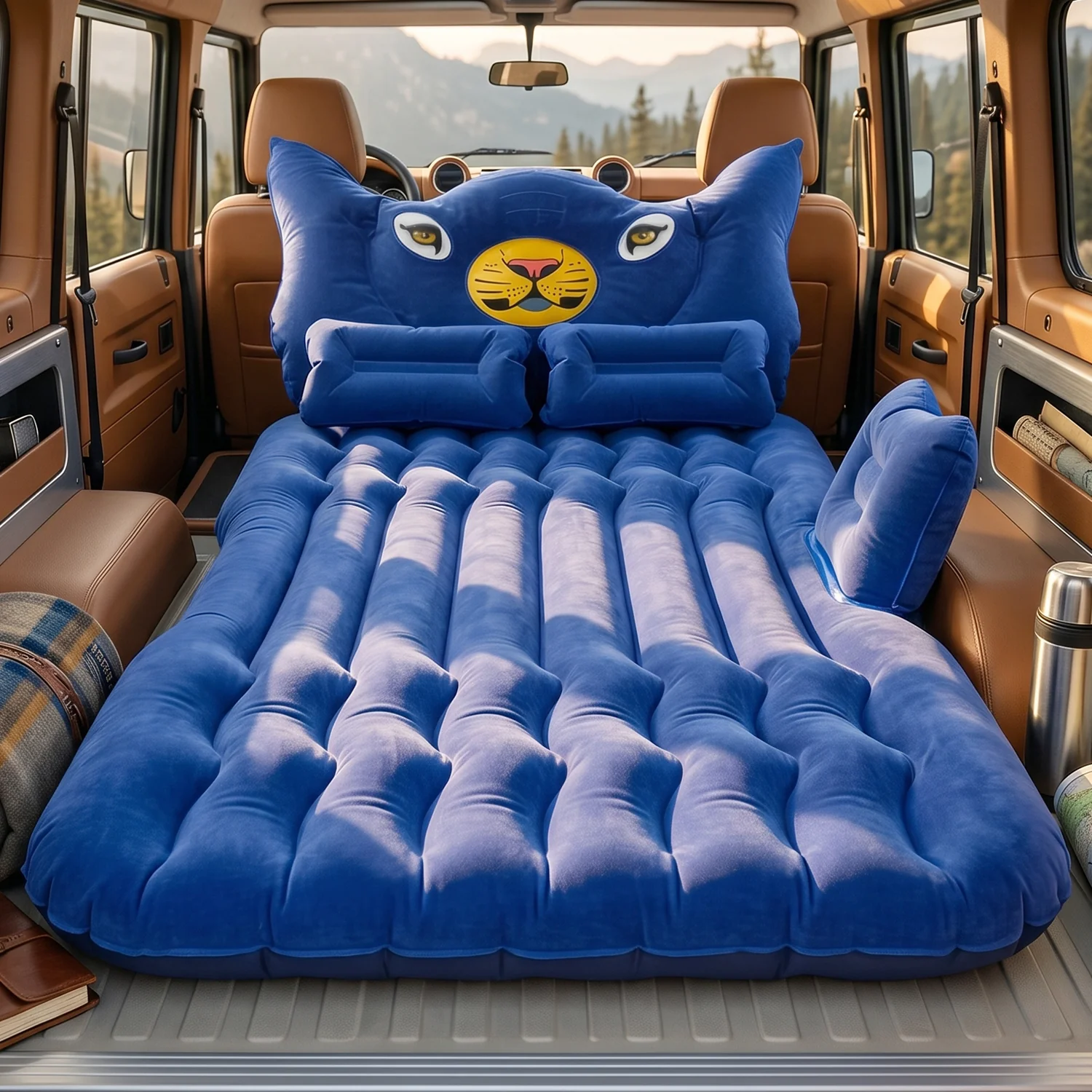 Inflatable Car Bed Set with Lion Head Pillow and Cushions for Comfortable Travel Sleeping (1 Set) - Image 7
