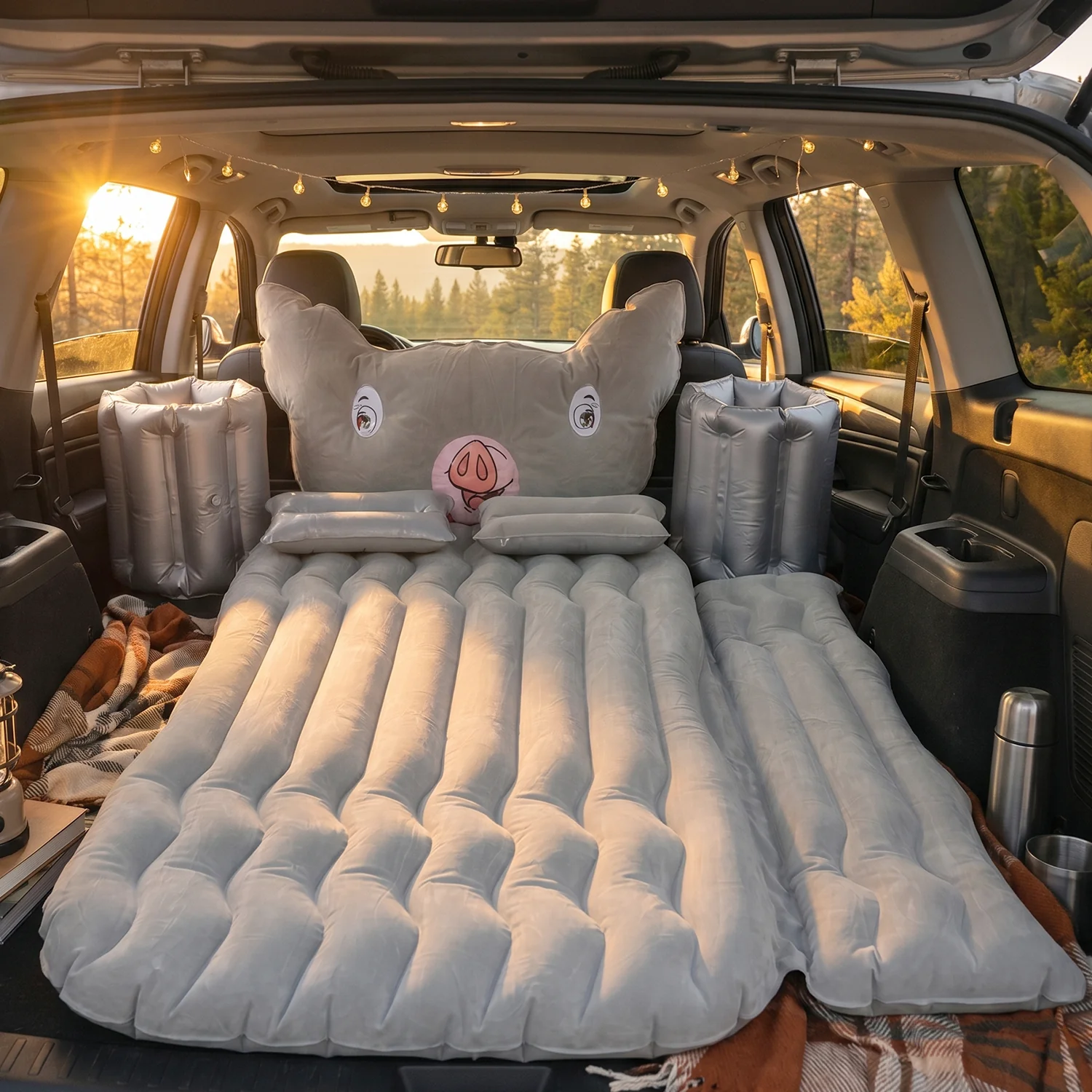 Portable Car Air Mattress Set with Pig Pillow and Cushions for Travel Comfort (1 Set) - Image 7