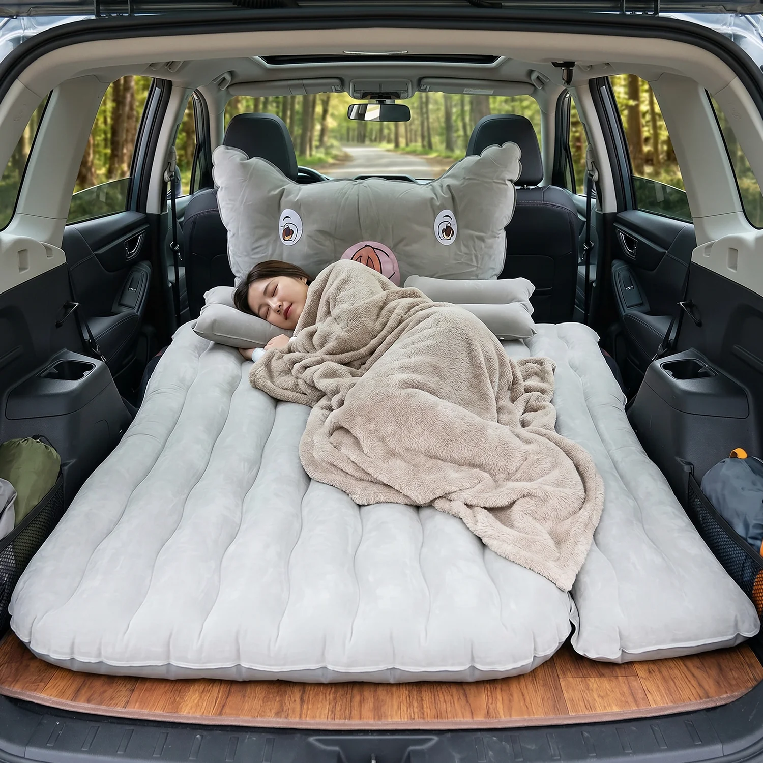 Portable Car Air Mattress Set with Pig Pillow and Cushions for Travel Comfort (1 Set) - Image 8
