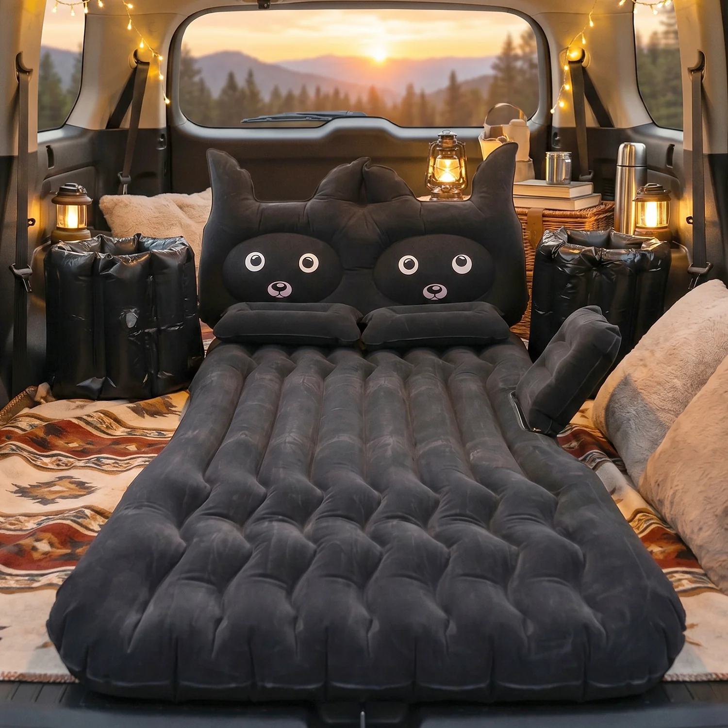Cute Car Air Mattress Set with Black Cat Pillow for Comfortable Sleeping on the Go (1 Set) - Image 5