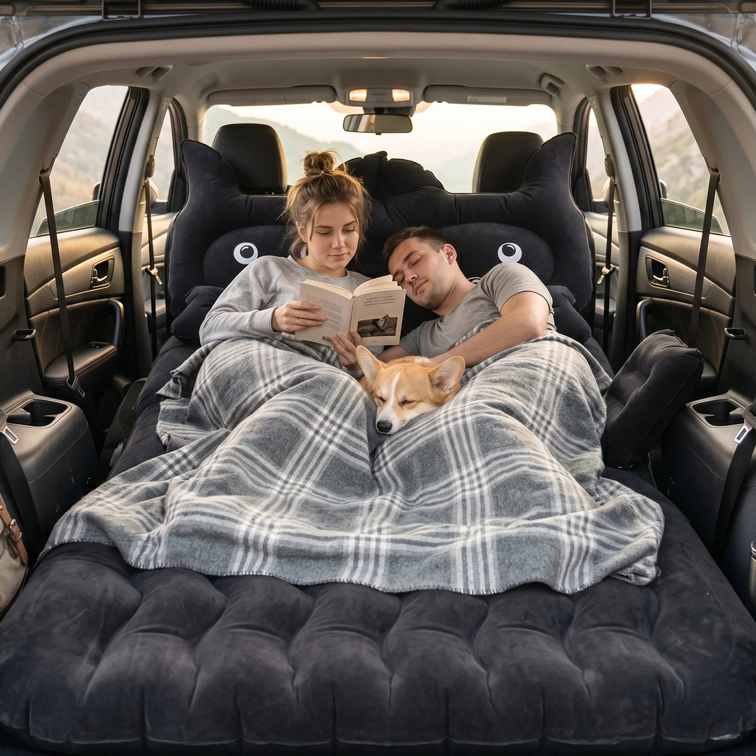 Cute Car Air Mattress Set with Black Cat Pillow for Comfortable Sleeping on the Go (1 Set) - Image 7