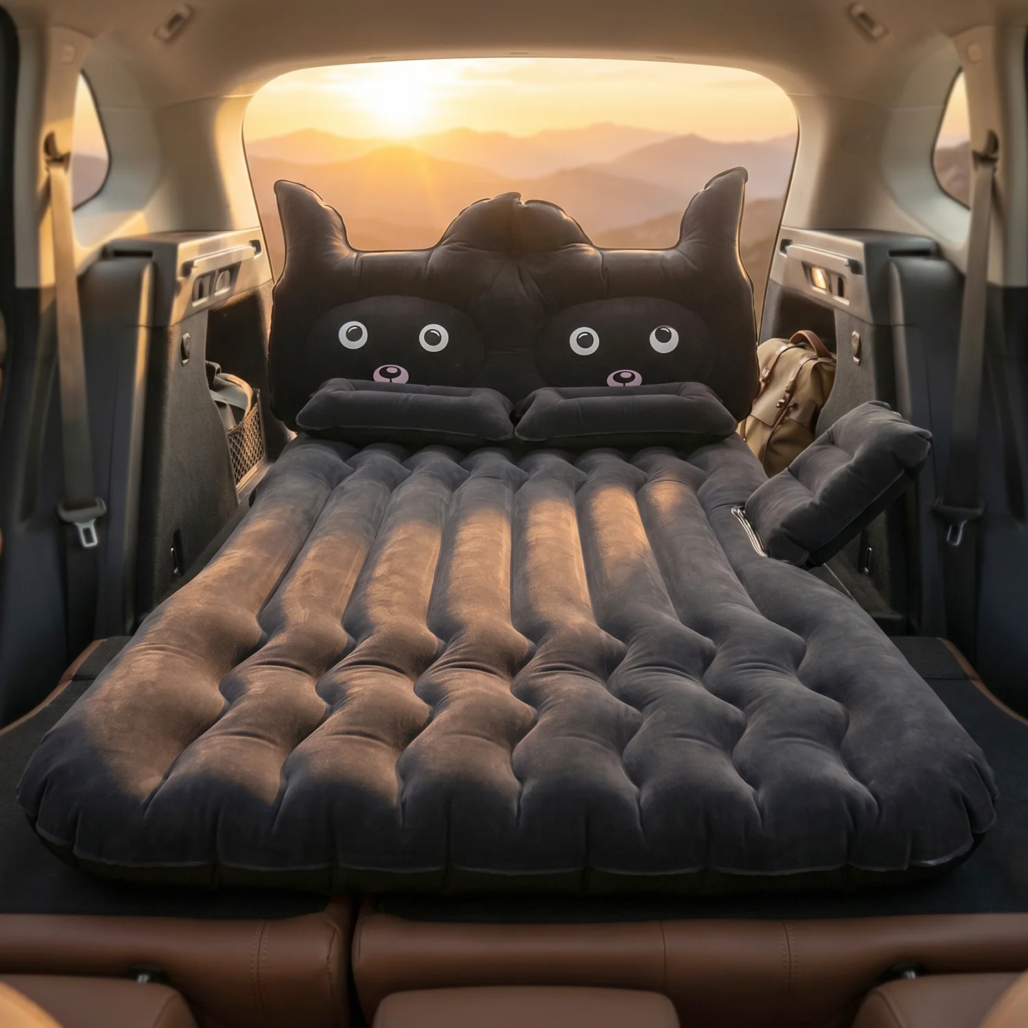 Cute Car Air Mattress Set with Black Cat Pillow for Comfortable Sleeping on the Go (1 Set) - Image 8