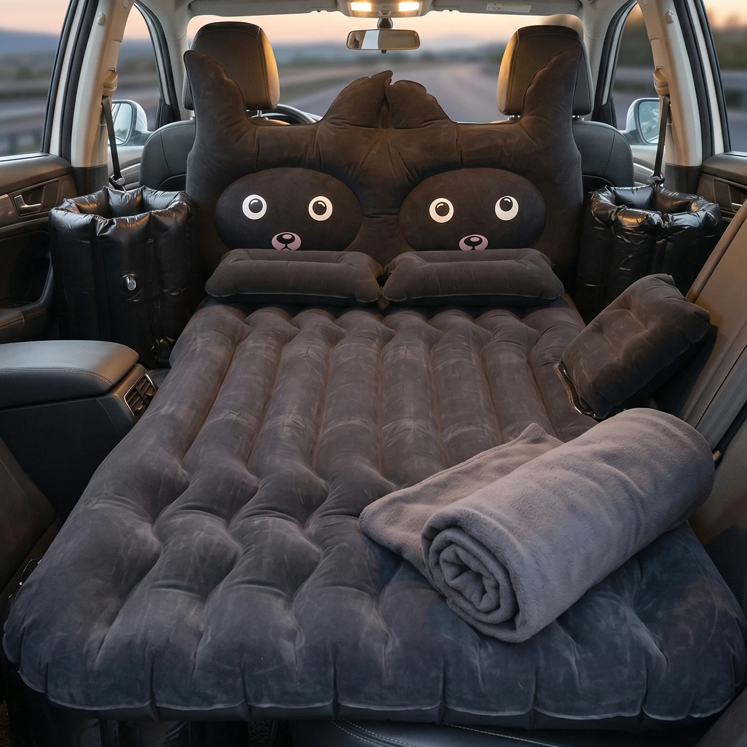 Cute Car Air Mattress Set with Black Cat Pillow for Comfortable Sleeping on the Go (1 Set) - Image 9