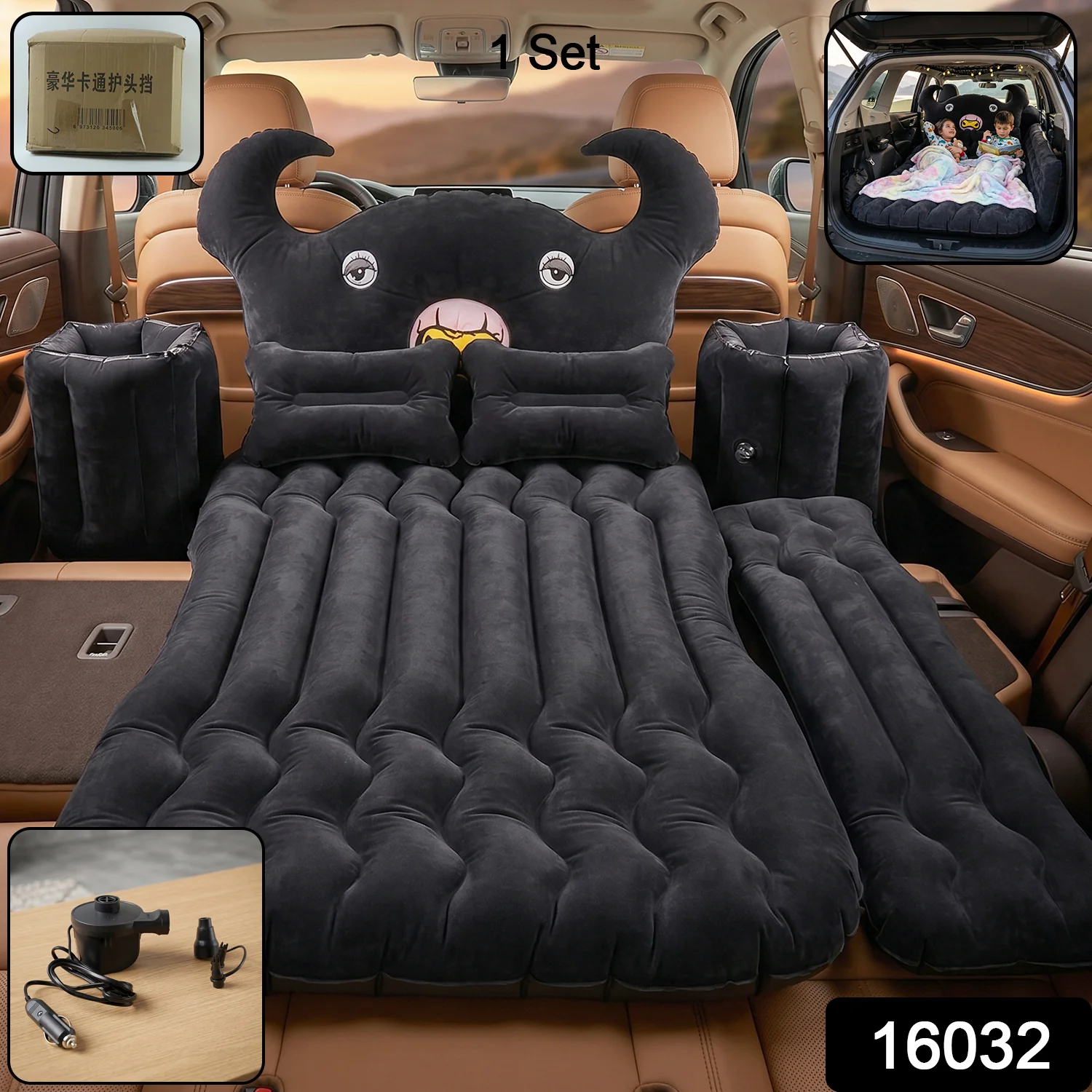 Car Air Mattress with Black Monster Pillow and Cushions for Kids and Adults (1 Set) - Image 2