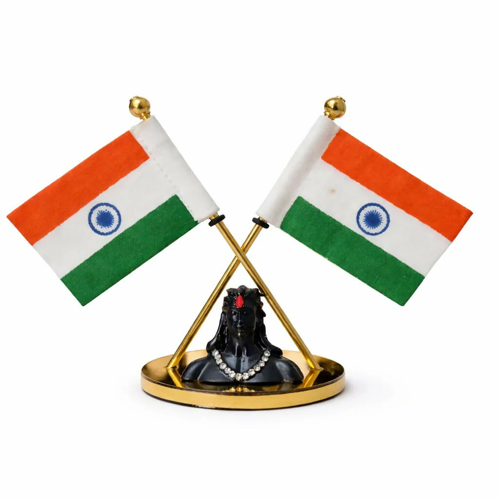 Car Dashboard Double Indian Flag with Shiva Idol Decorative Stand (acrylic) - Image 2