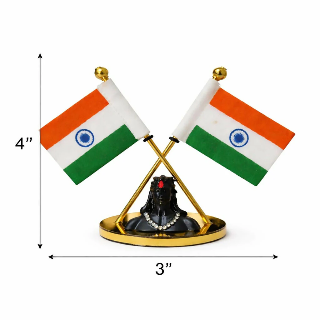 Car Dashboard Double Indian Flag with Shiva Idol Decorative Stand (acrylic) - Image 3