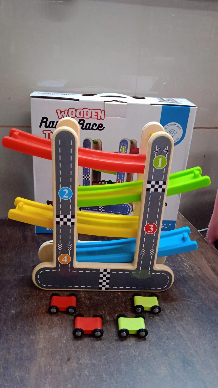 Car Racer Track Play set Wooden Click Clack Toys With 4 Mini Racers (1 Set) - Image 7