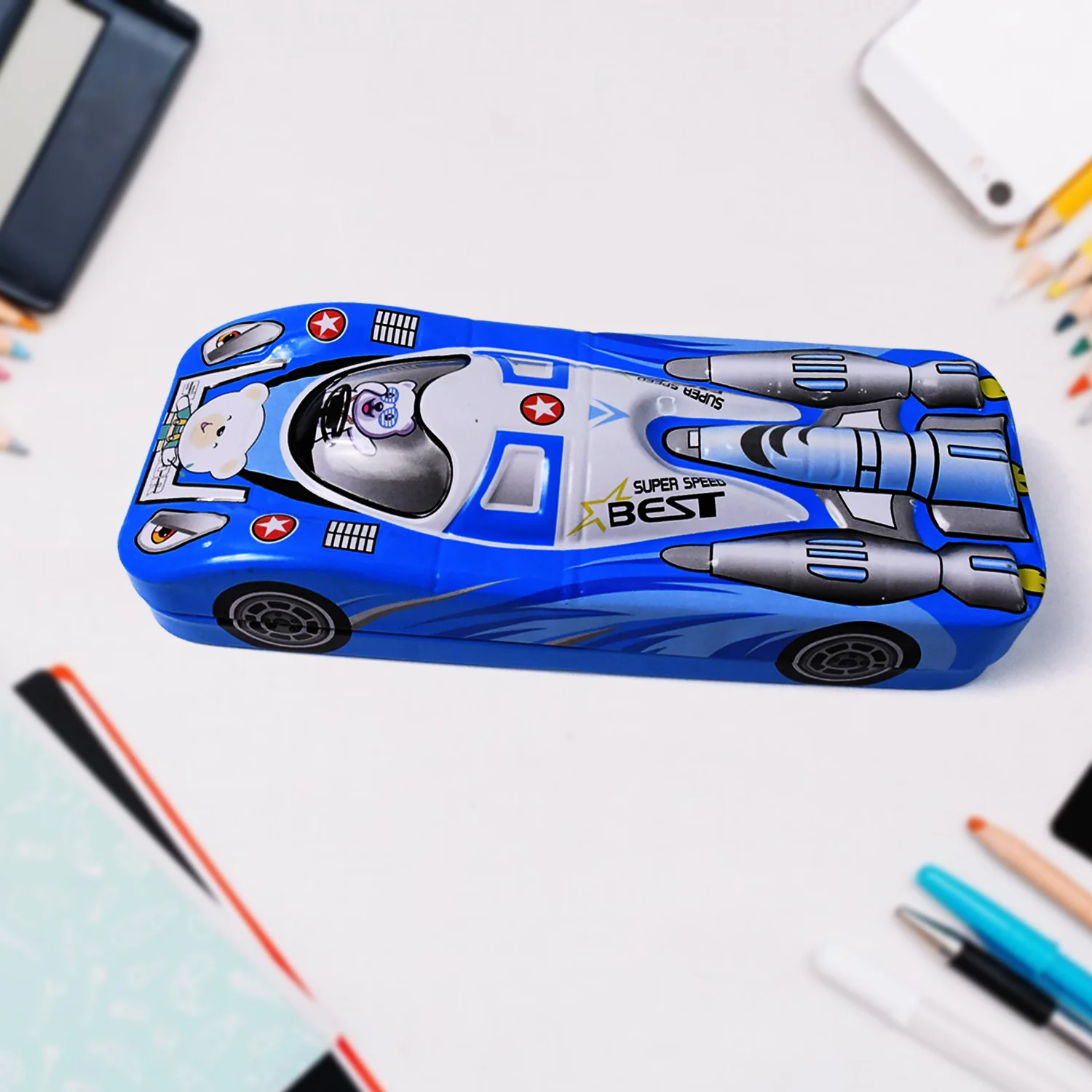 Car Shape Metal Compass Box, Pencil Case for Kids Stationery Compass Box - Image 3