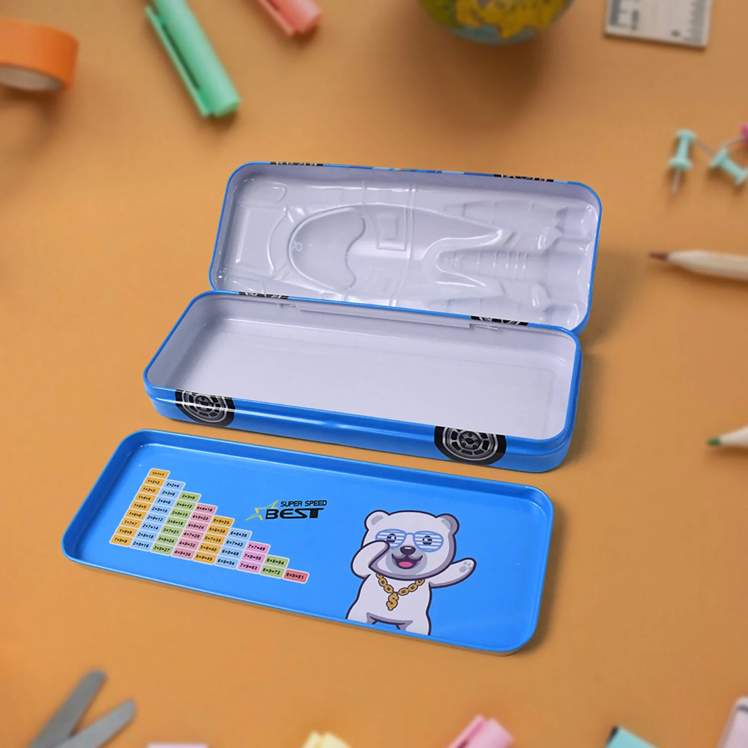 Car Shape Metal Compass Box, Pencil Case for Kids Stationery Compass Box - Image 4