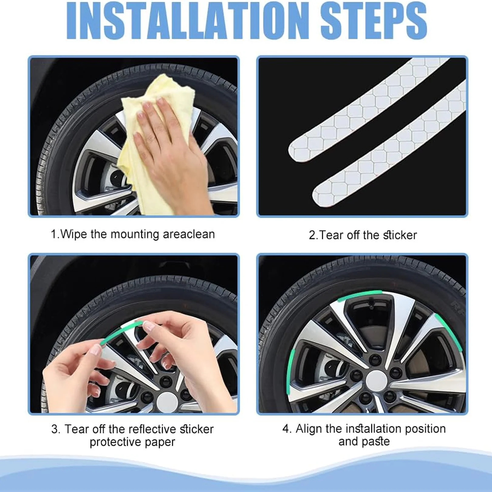 Car Wheel Hub Reflective Car Stickers, Night Warning (20 Pcs Set/ Multicolored) - Image 3