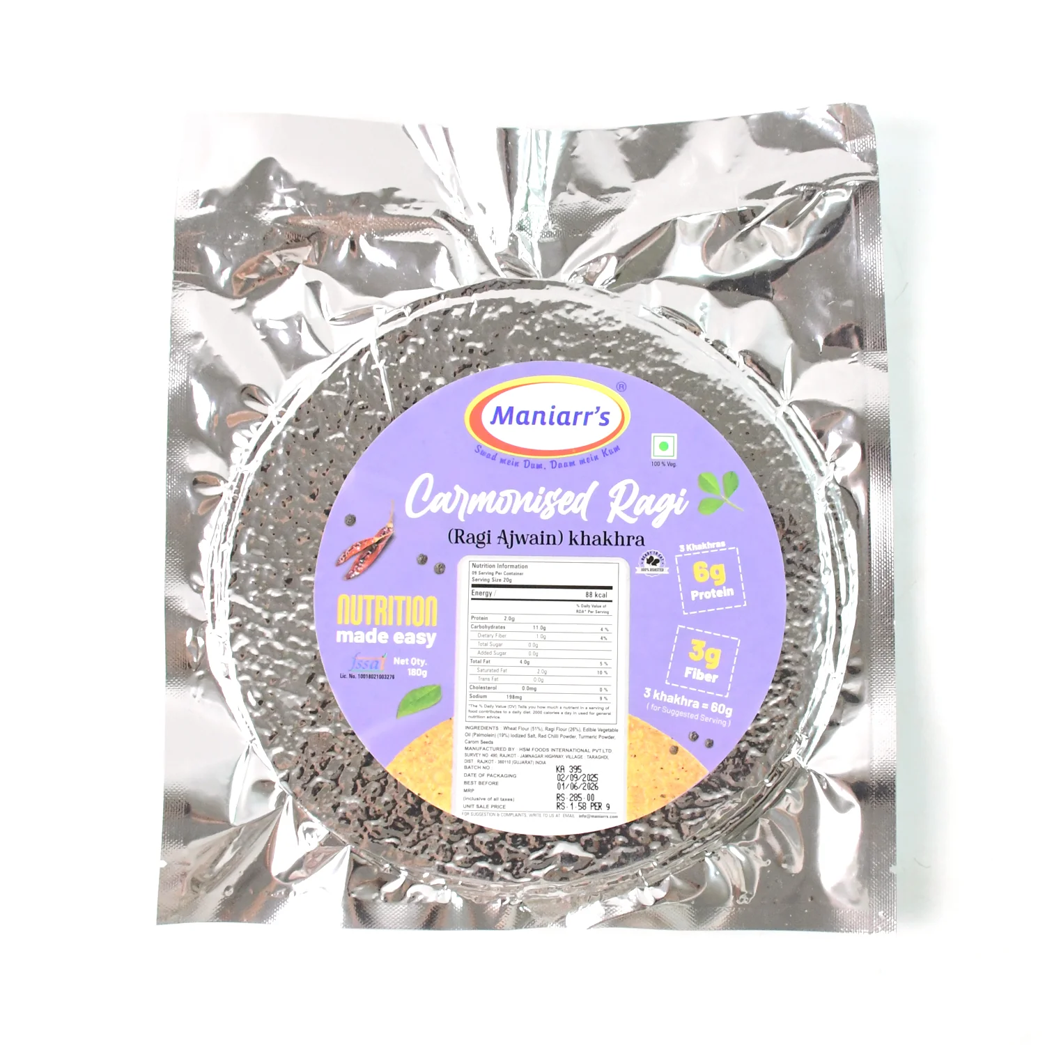 Maniarr's Carmonised Ragi Khakhra Wheat Chips (180Gm) - Image 7