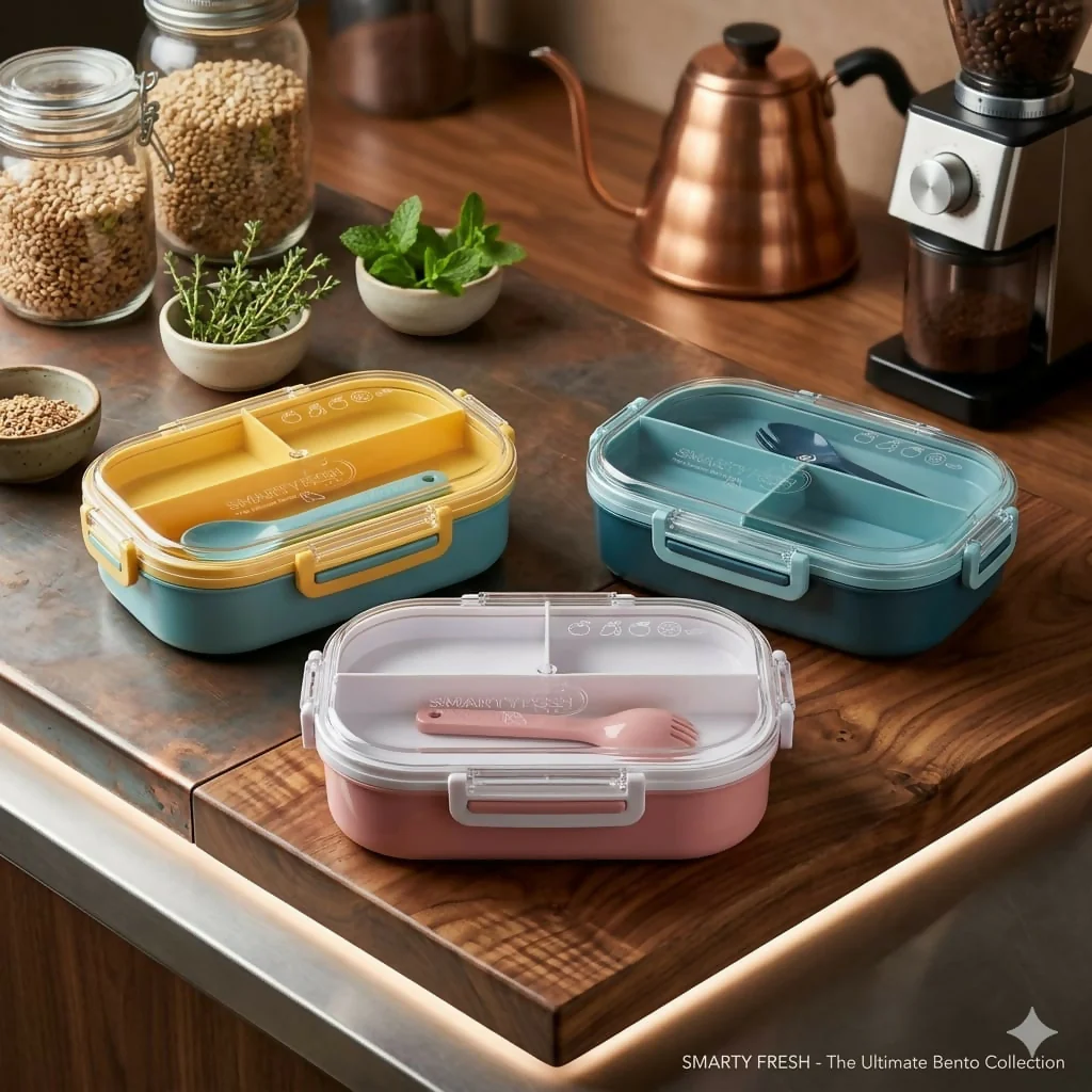 Carry Fresh 3 Compartment Leakproof Lunch Box with Spoon Fork - Image 2