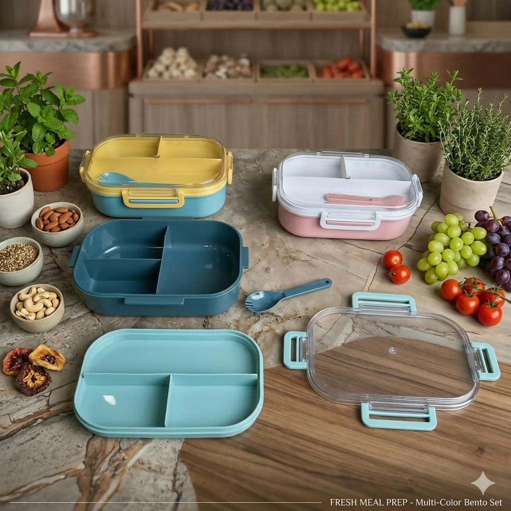 Carry Fresh 3 Compartment Leakproof Lunch Box with Spoon Fork - Image 3