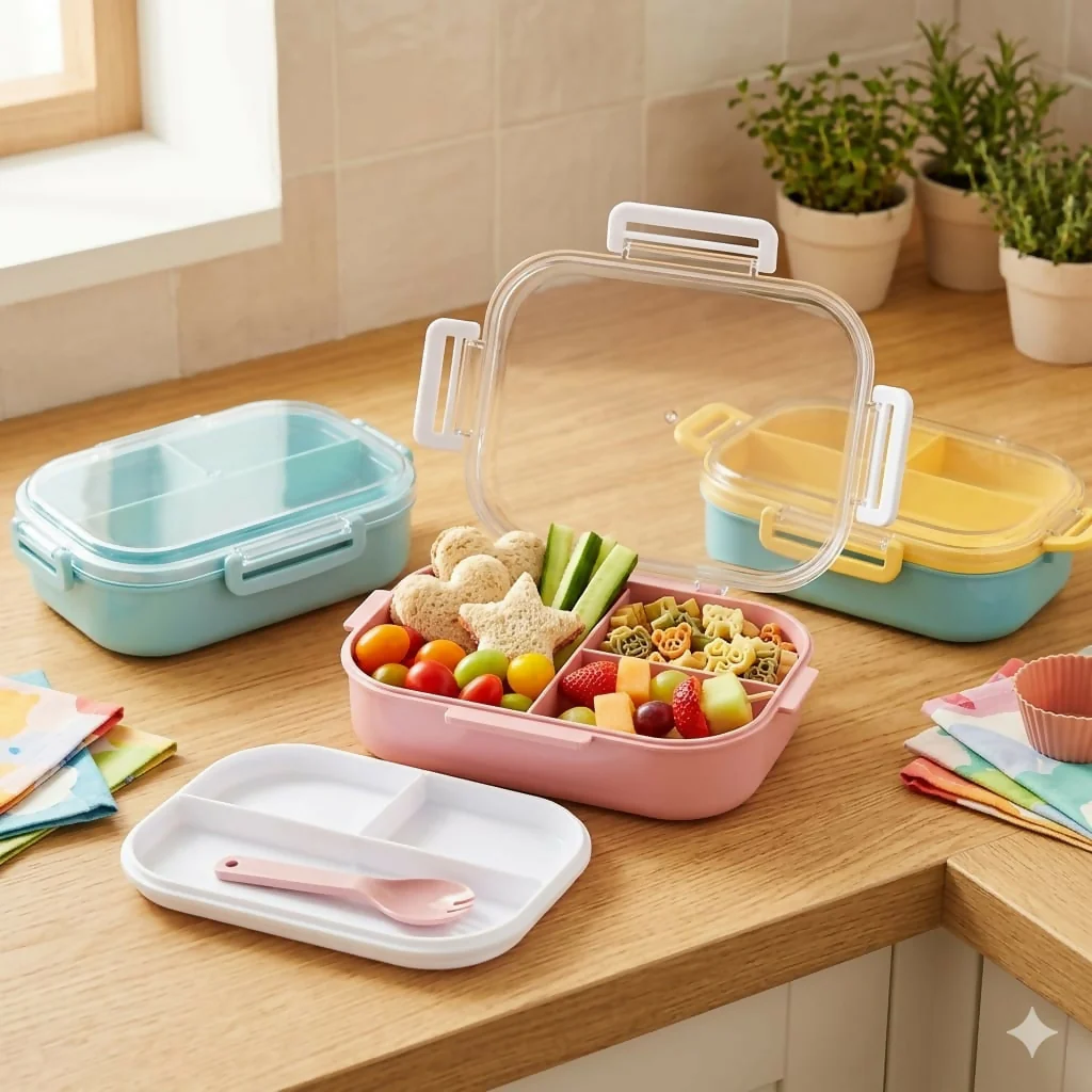 Carry Fresh 3 Compartment Leakproof Lunch Box with Spoon Fork - Image 5