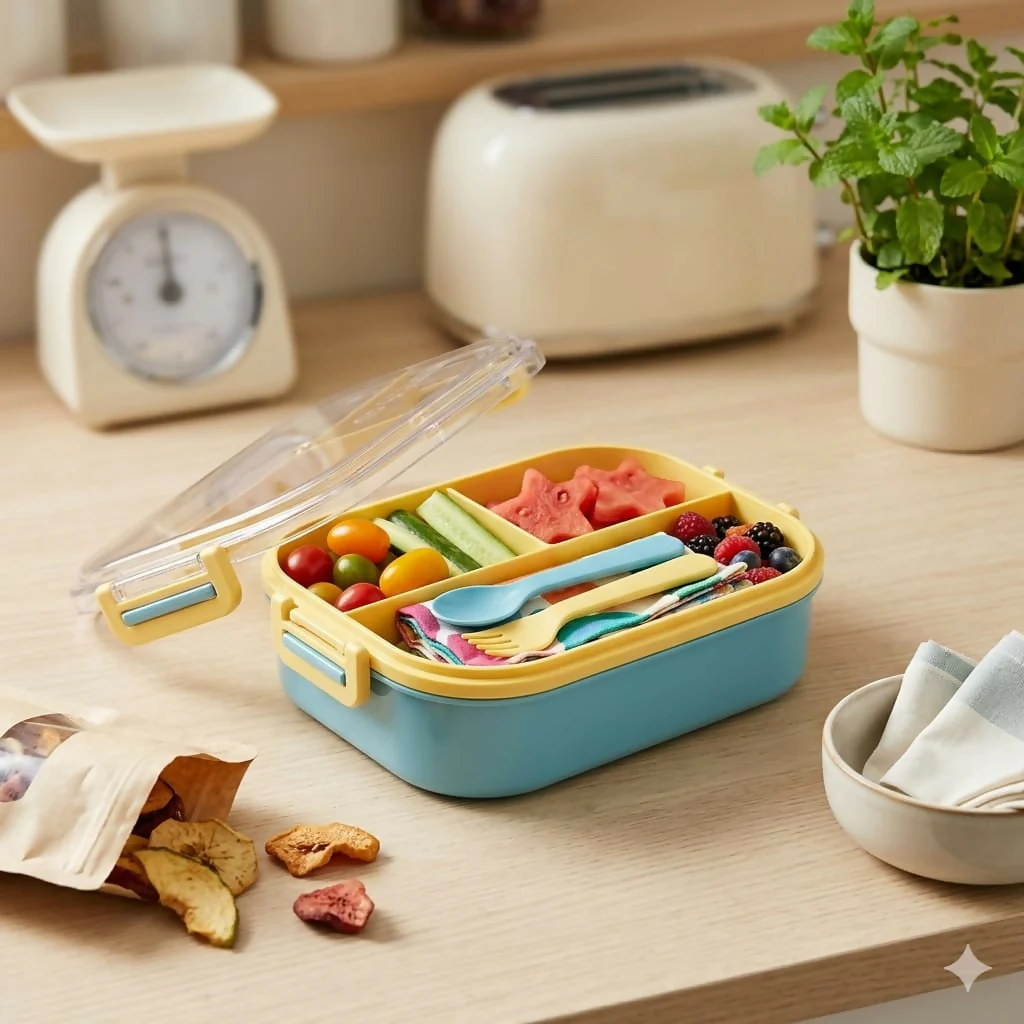 Carry Fresh 3 Compartment Leakproof Lunch Box with Spoon Fork - Image 6