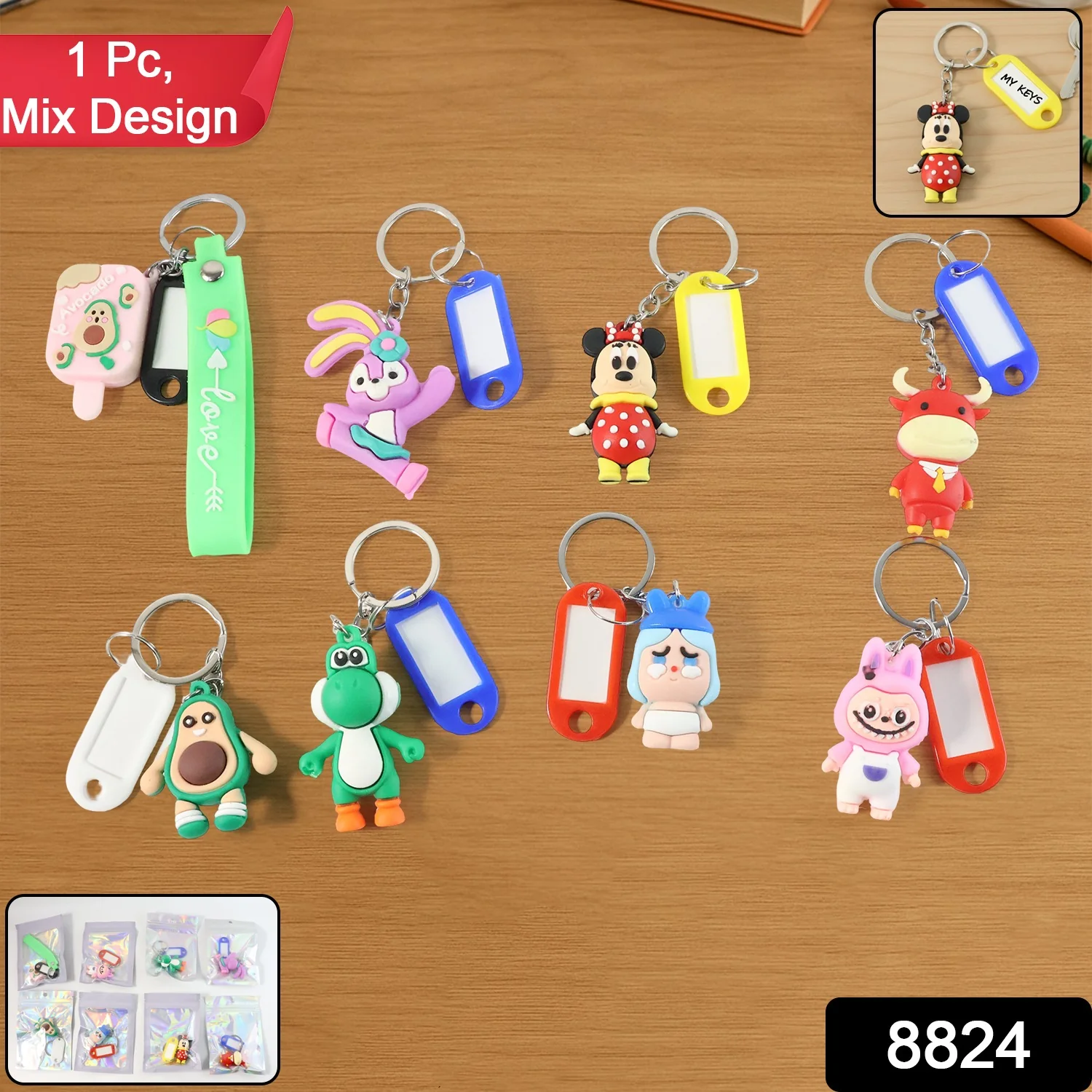 Cartoon Character Keychain with Name Tag (Mix Design, 1 Pc) - Image 2