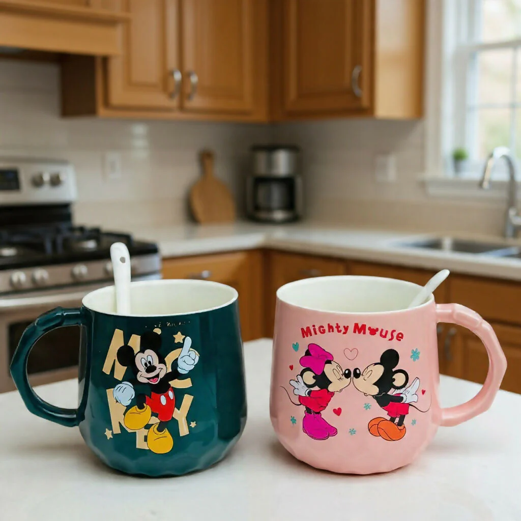 Cartoon Couple Printed Ceramic Mug Set of 2 with Spoons Gift Set (Design may vary) - Image 2