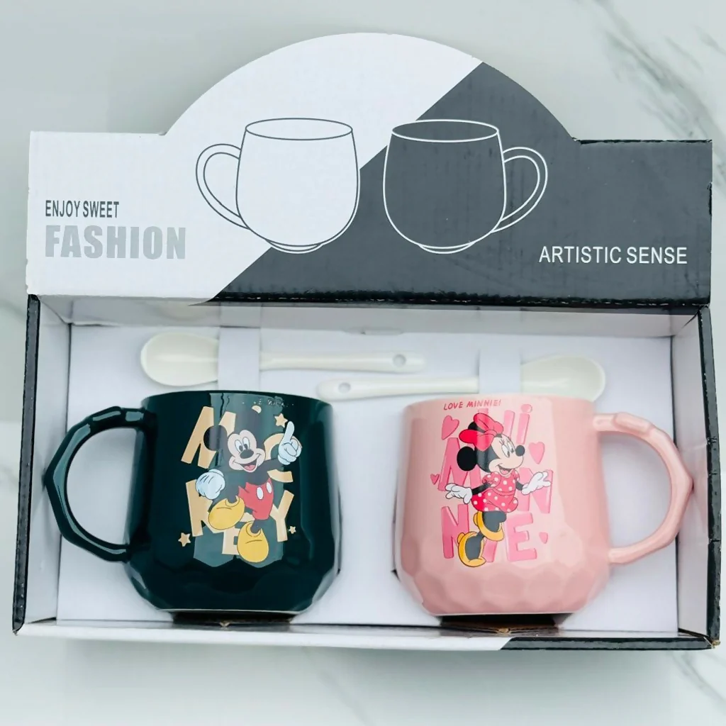 Cartoon Couple Printed Ceramic Mug Set of 2 with Spoons Gift Set (Design may vary) - Image 4
