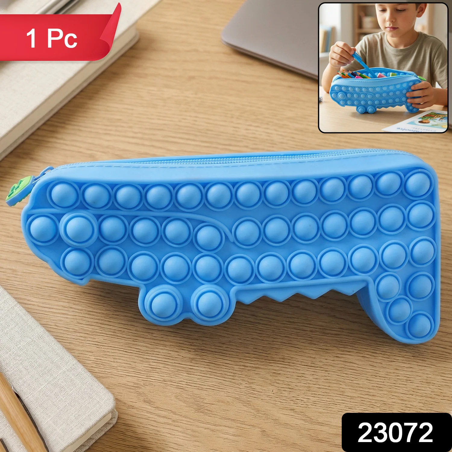 Cartoon Crocodile Shape Pop It Pencil Pouch (1 Pc) - Image 2